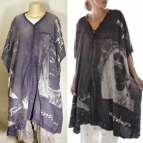 Rare Magnolia Pearl Frida Kahlo Jaya Kaftan Dress Ozzy Patchwork Artist Smock OS - Picture 6 of 17